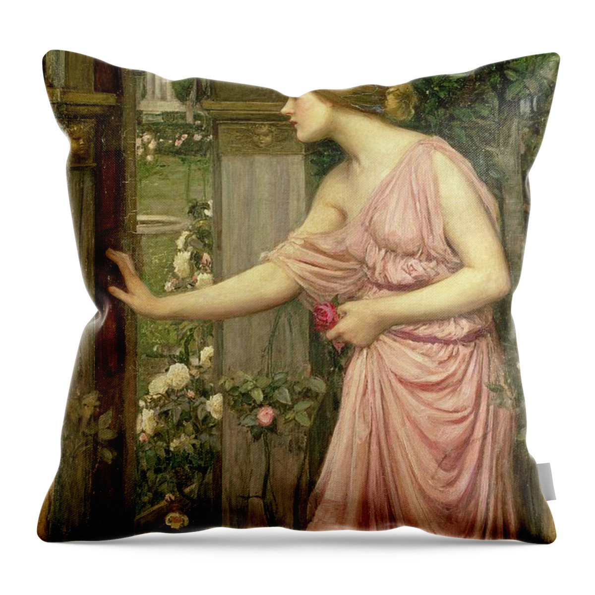 John William Waterhouse Throw Pillow featuring the painting Psyche entering Cupid's Garden by John William Waterhouse
