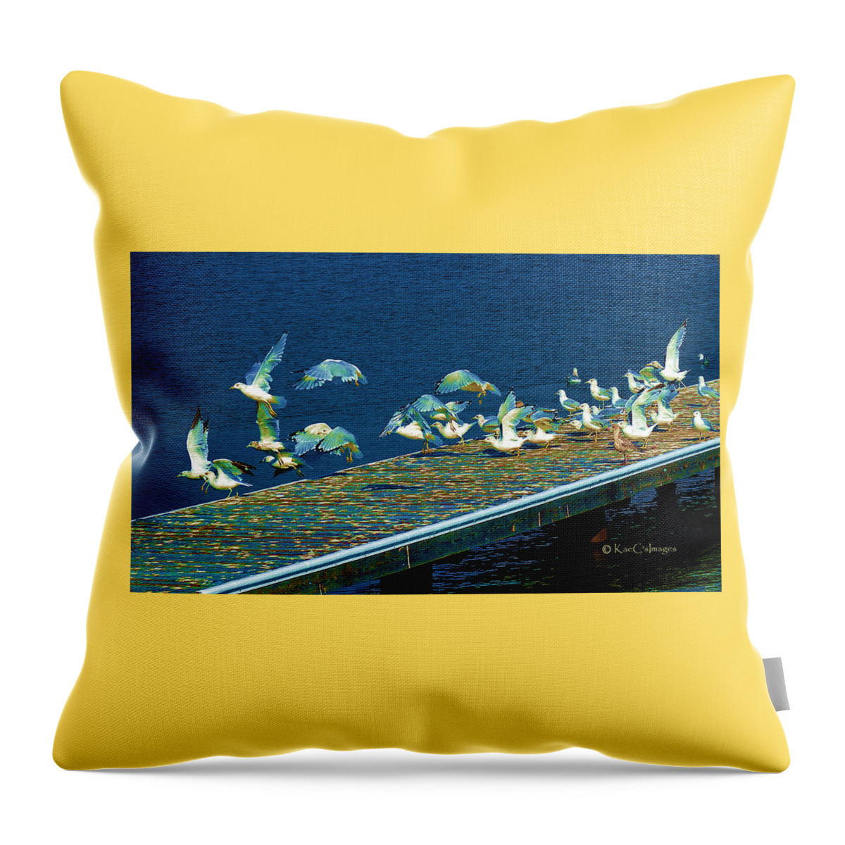 Wildlife Throw Pillow featuring the mixed media Psychedelic Gulls by Kae Cheatham