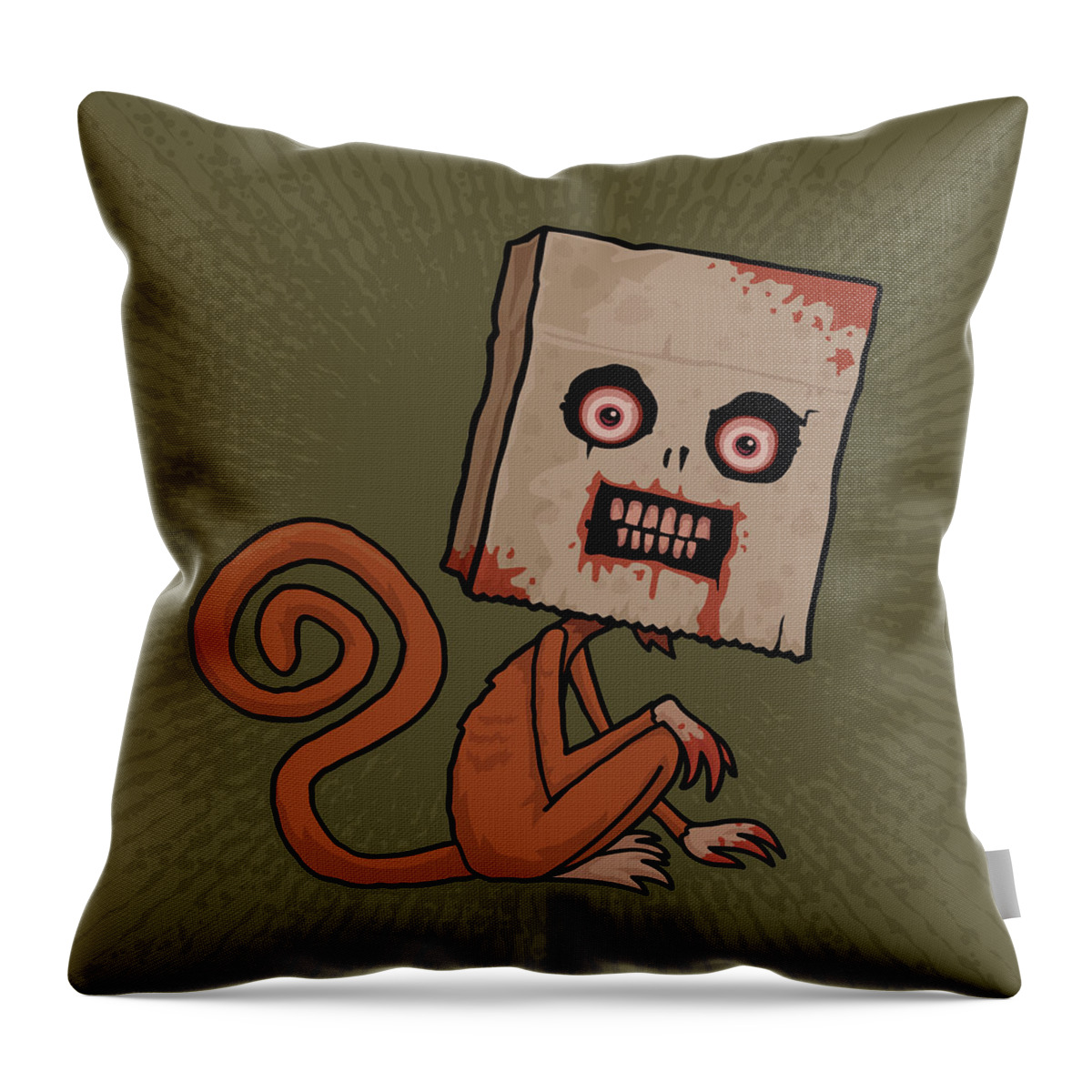 Monkey Throw Pillow featuring the digital art Psycho Sack Monkey by John Schwegel