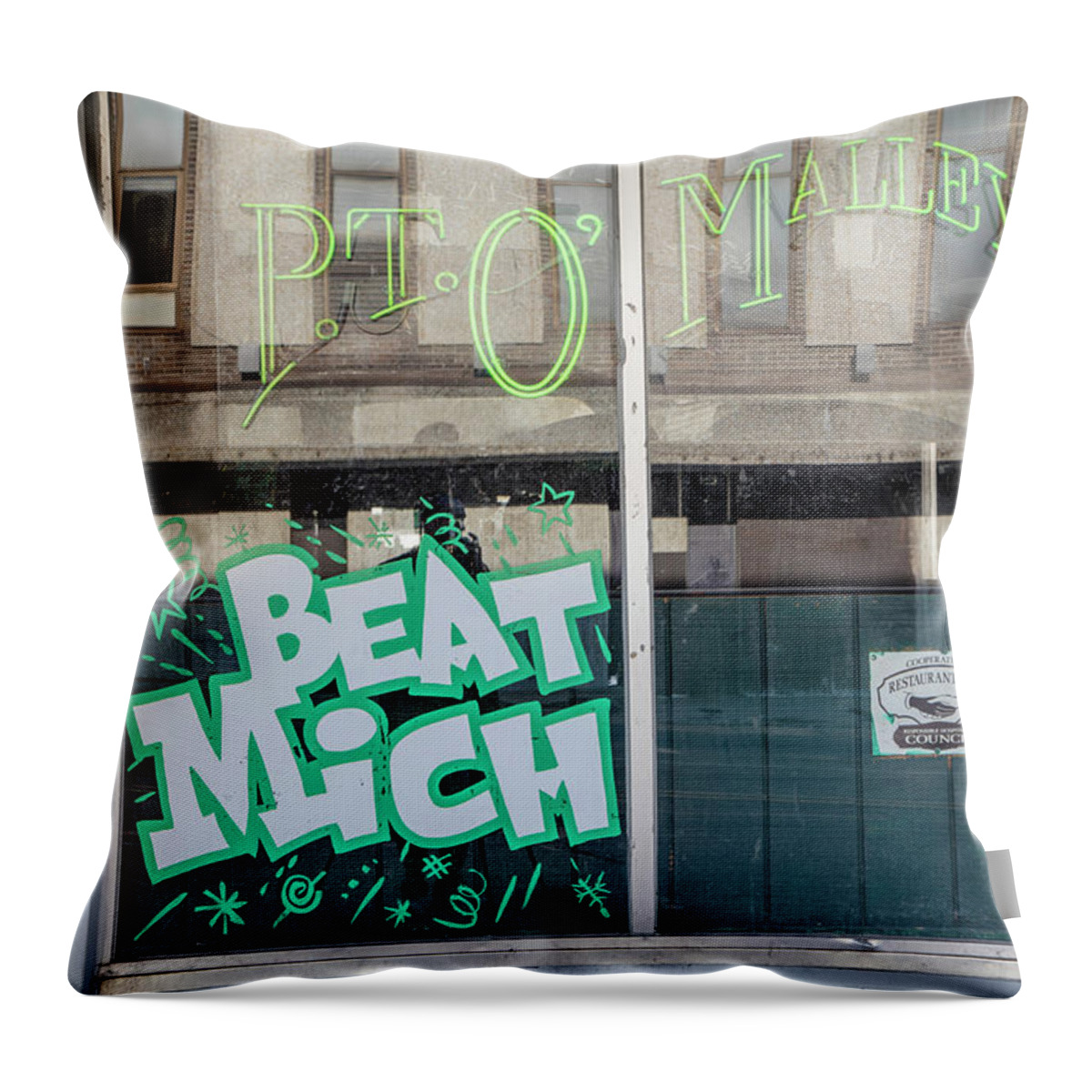East Lansing Throw Pillow featuring the photograph PT O'Maleys Beat Mich by John McGraw