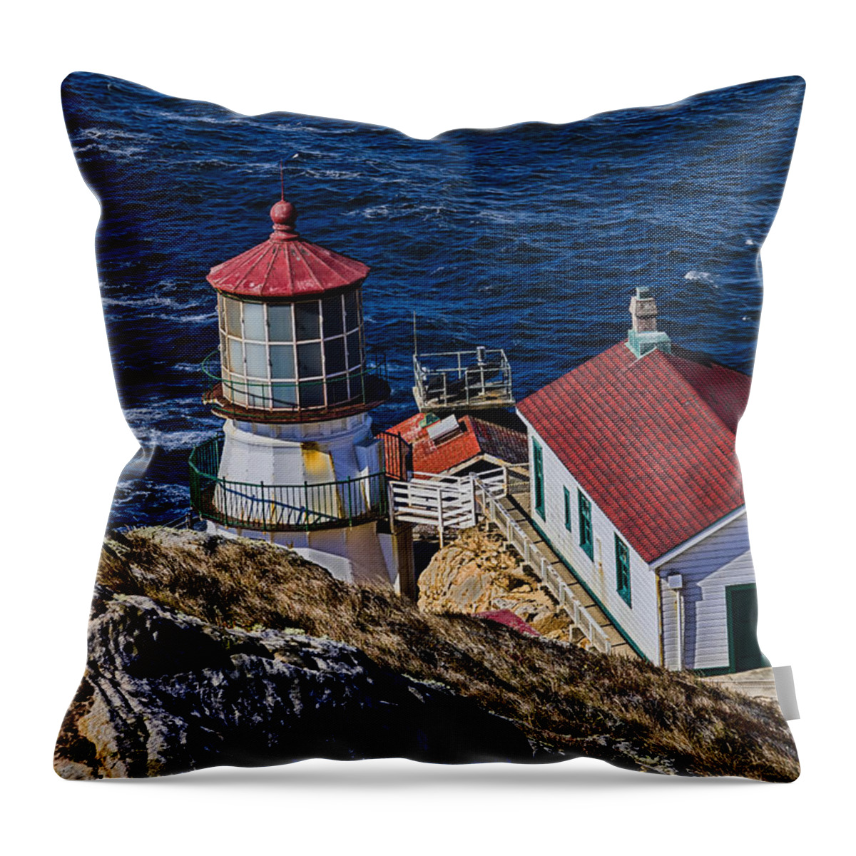 Lighthouse Throw Pillow featuring the photograph Pt Reyes Lighthouse by Bruce Bottomley