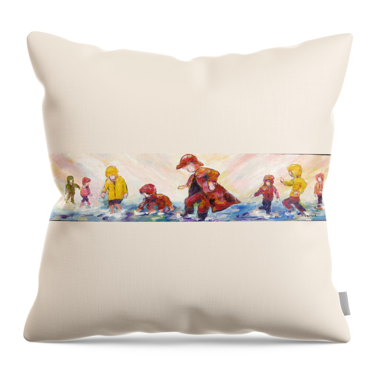 Mothers And Children Bonding Throw Pillow featuring the mixed media Puddle Jumpers by Naomi Gerrard