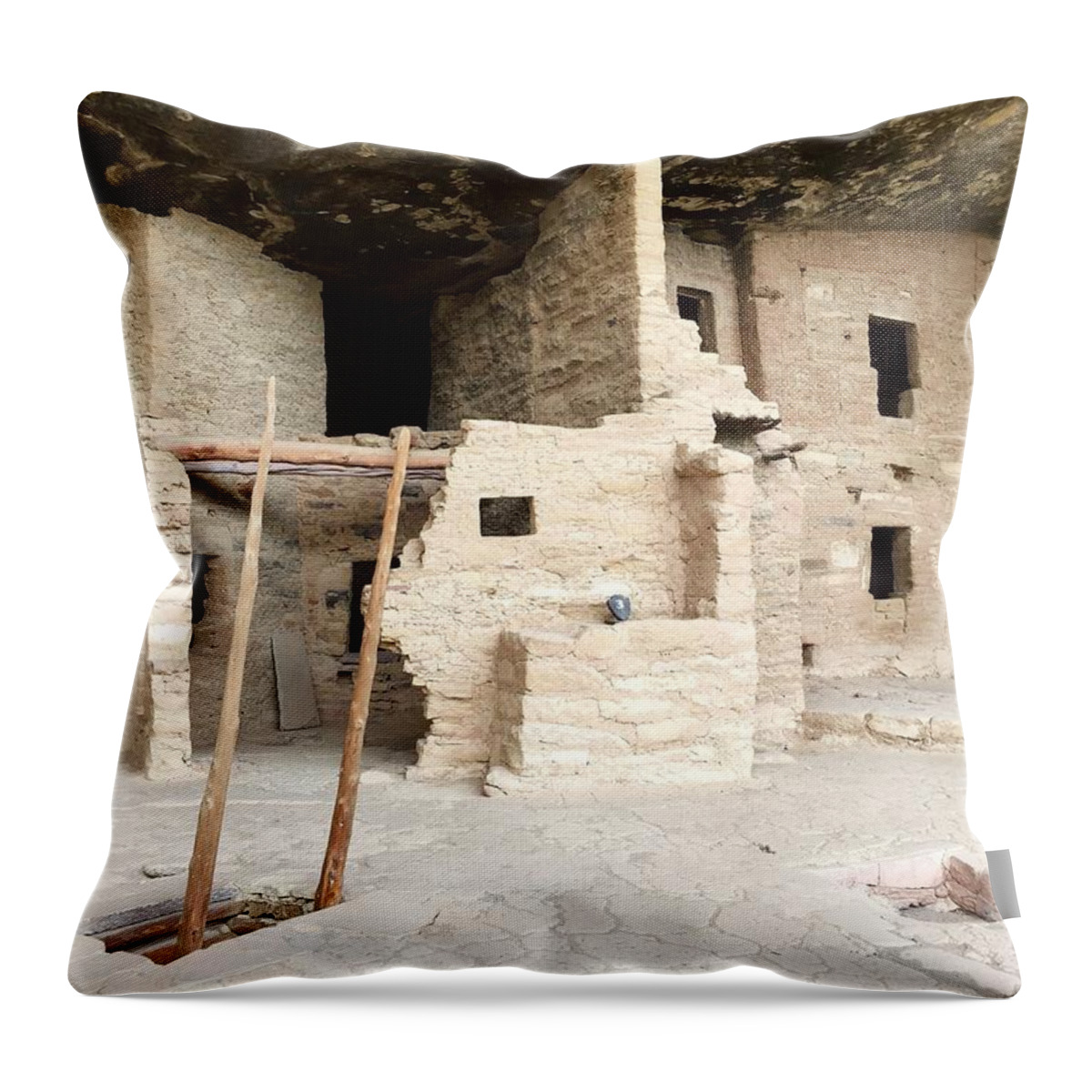 Pueblo Mesa Verde Throw Pillow featuring the photograph Cliff dwelling at Mesa Verde by Anne Sands