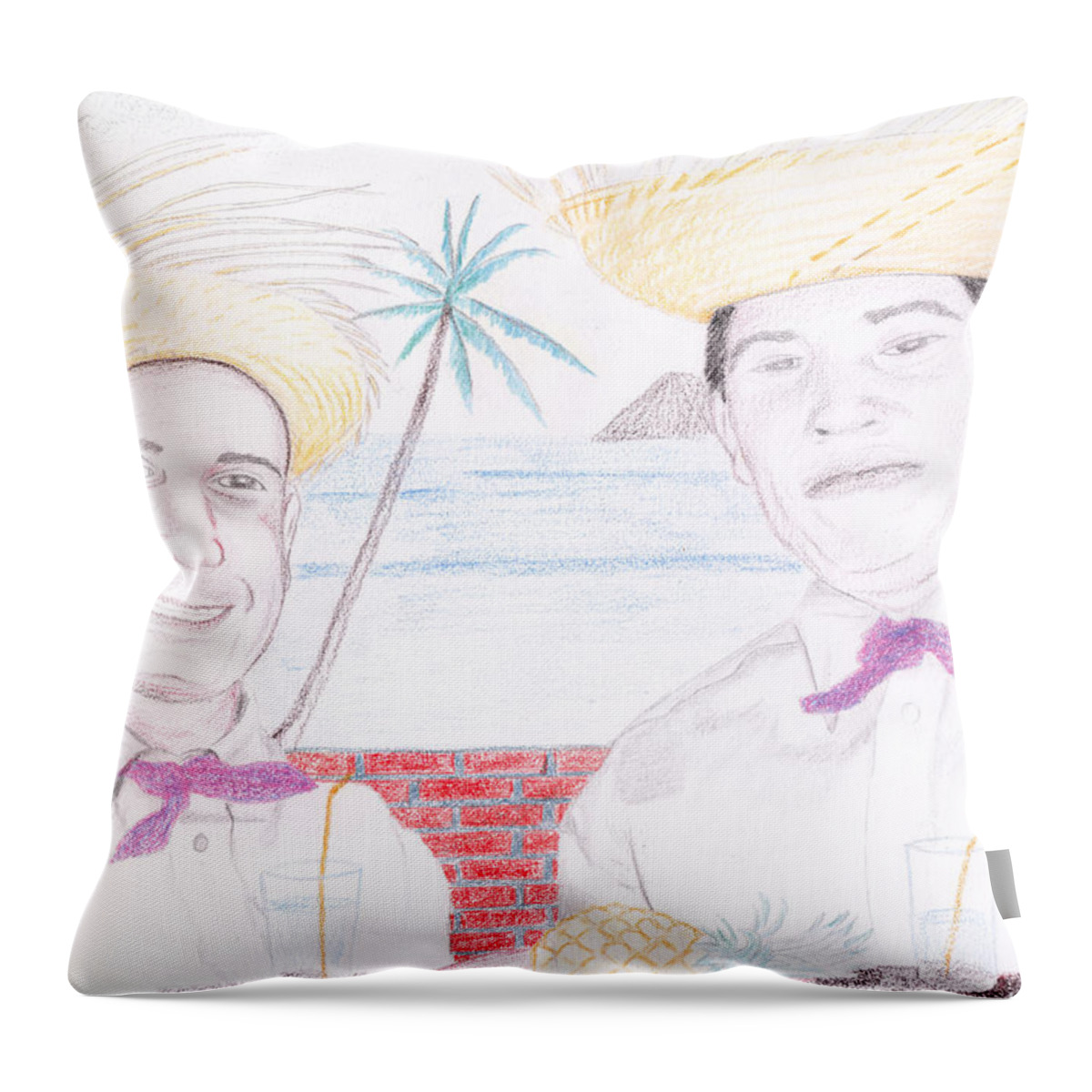Pencil Throw Pillow featuring the drawing Puertorican Friends by Martin Valeriano