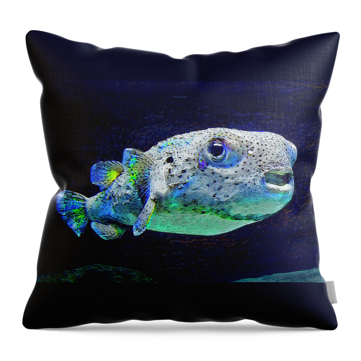 Puffer Fish Throw Pillow featuring the digital art Puffer Fish by Jane Schnetlage