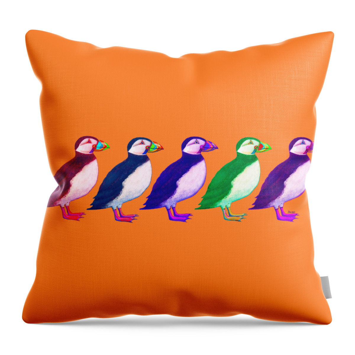 Puffins Apparel Design Throw Pillow featuring the painting Puffins Apparel Design by Teresa Ascone