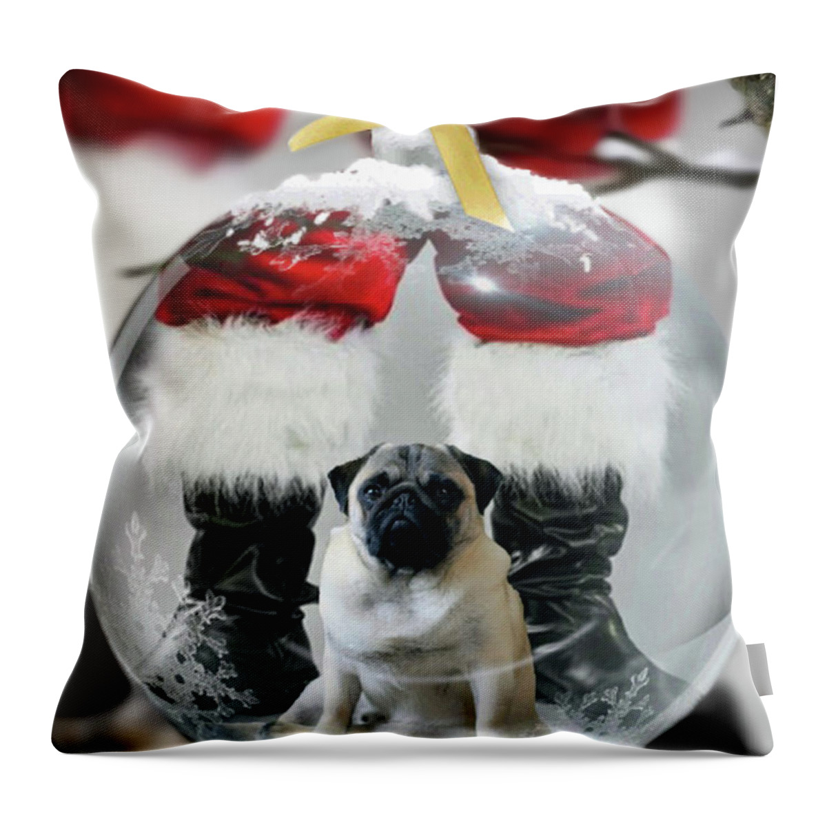 Pug Throw Pillow featuring the photograph Pug and Santa by Jackson Pearson