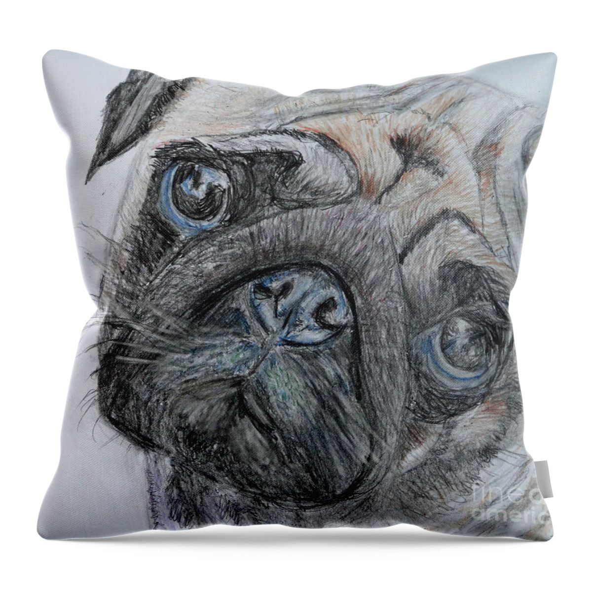 Animal Throw Pillow featuring the drawing Puggie by Lyric Lucas
