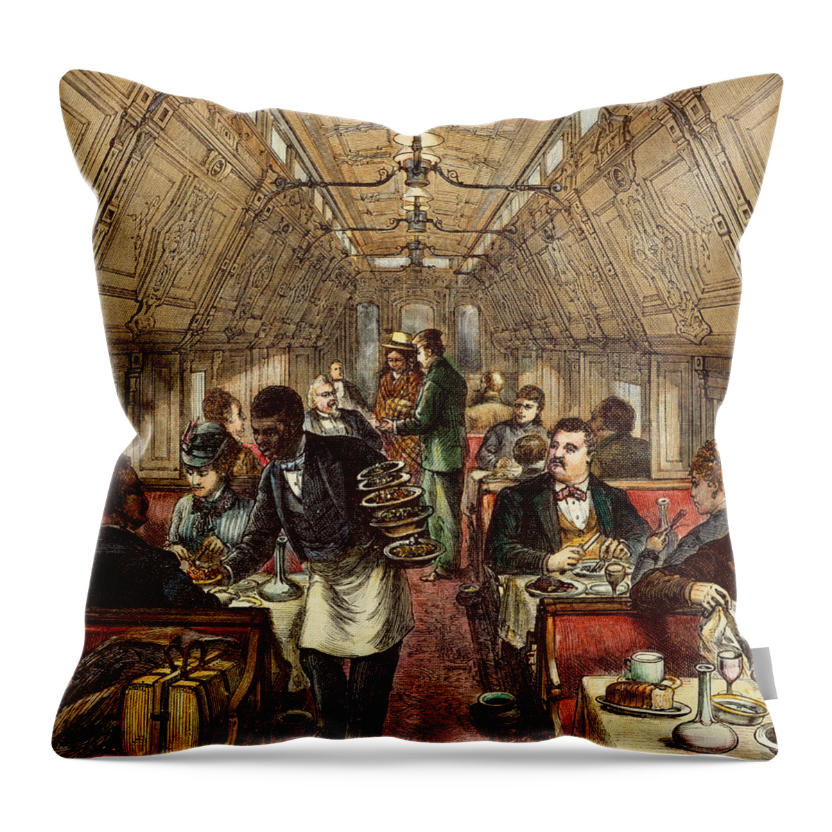 1877 Throw Pillow featuring the photograph Pullman: Dining Car, 1877 by Granger