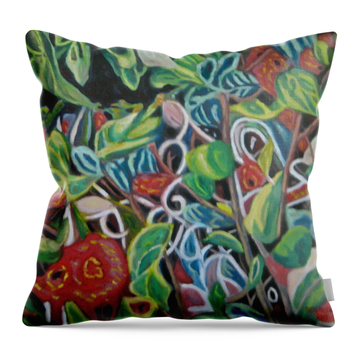 Flowers Abstraction Nature Throw Pillow featuring the painting Pulse by Enrique Ojembarrena