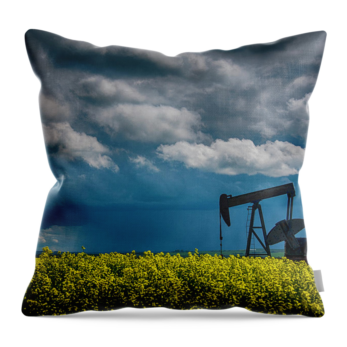 Canola Throw Pillow featuring the photograph Pumpjack in the Canola by Phil And Karen Rispin