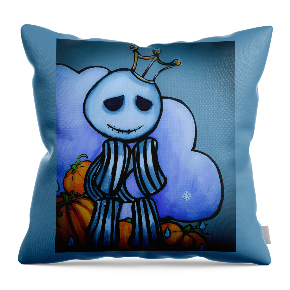 Nightmare Before Christmas Throw Pillow featuring the painting Pumpkin King's Lament by Marisela Mungia