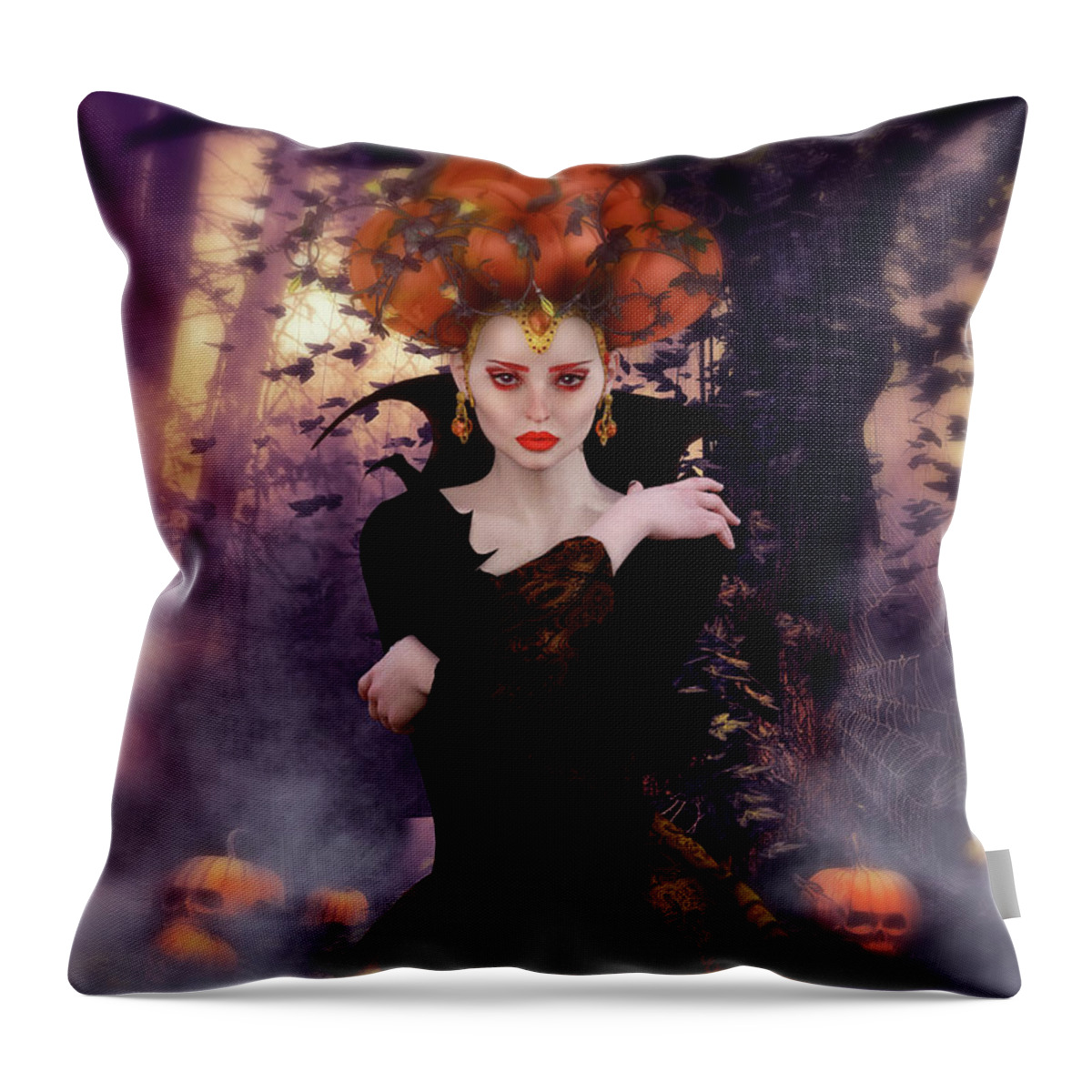 Pumpkin Witch Throw Pillow featuring the digital art Pumpkin Witch by Shanina Conway