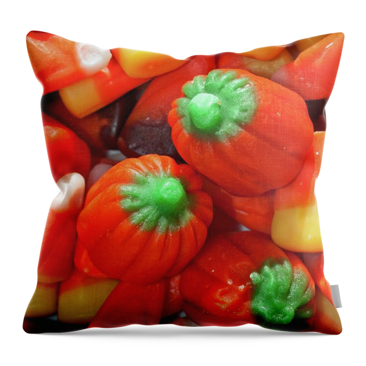 Halloween Throw Pillow featuring the photograph Pumpkins and Candy Corn by Cathy Mahnke