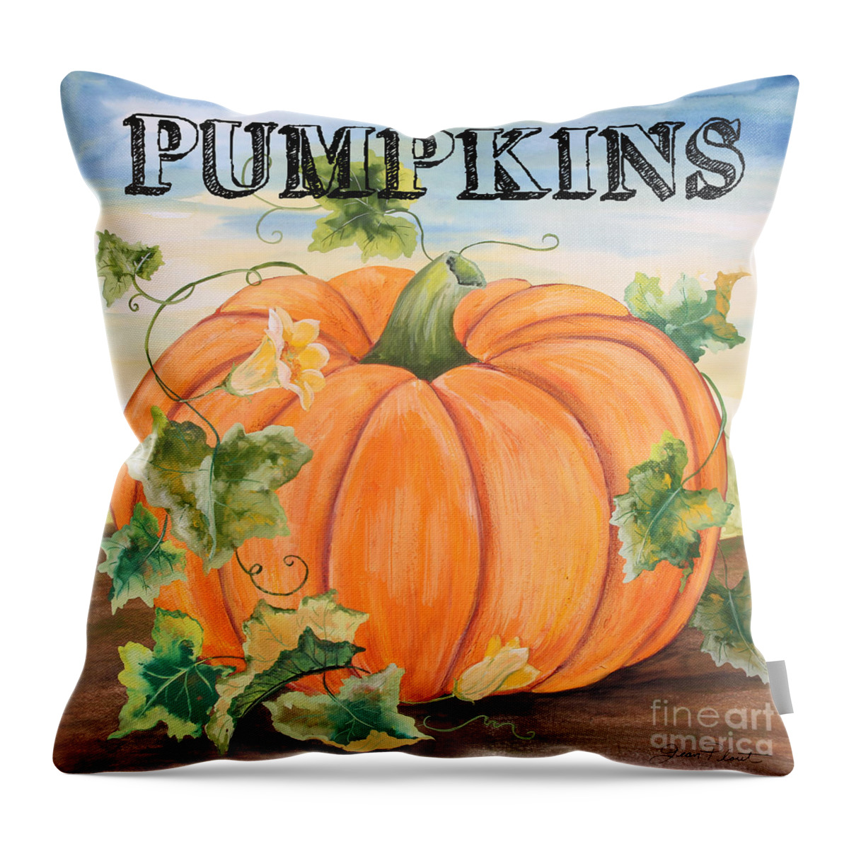 Pumpkins Throw Pillow featuring the painting Pumpkins-jp3497 by Jean Plout