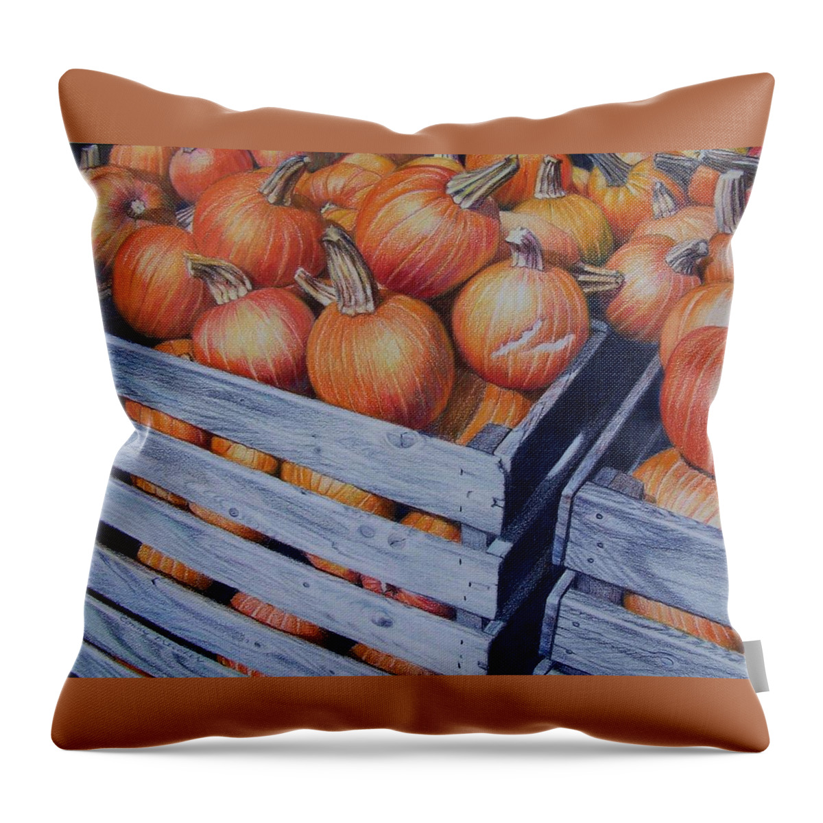 Pumpkins Throw Pillow featuring the painting Pumpkins two by Constance Drescher