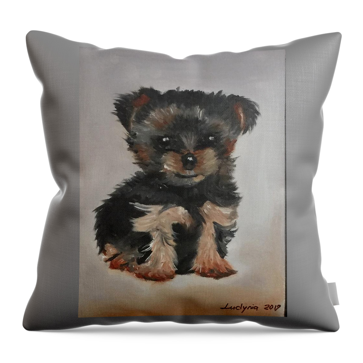 Puppy Throw Pillow featuring the painting Puppy F by Ryszard Ludynia