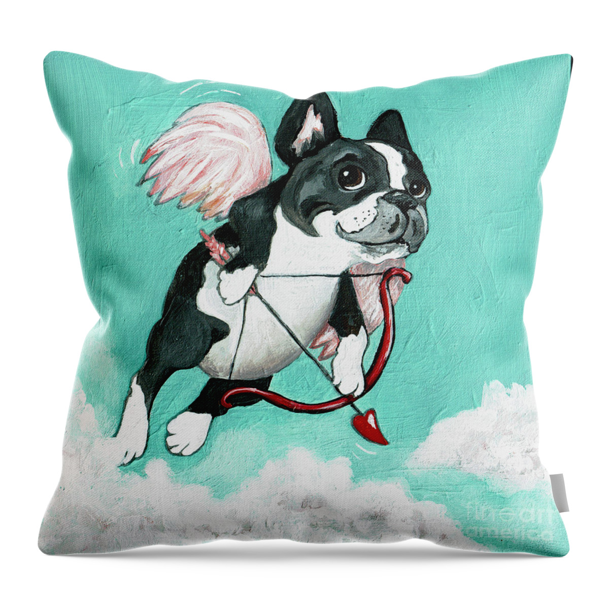 Boston Terrier Throw Pillow featuring the painting Puppy Love by Robin Wiesneth