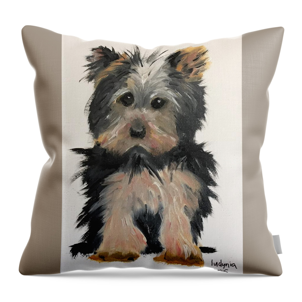Dog Throw Pillow featuring the painting Puppy by Ryszard Ludynia