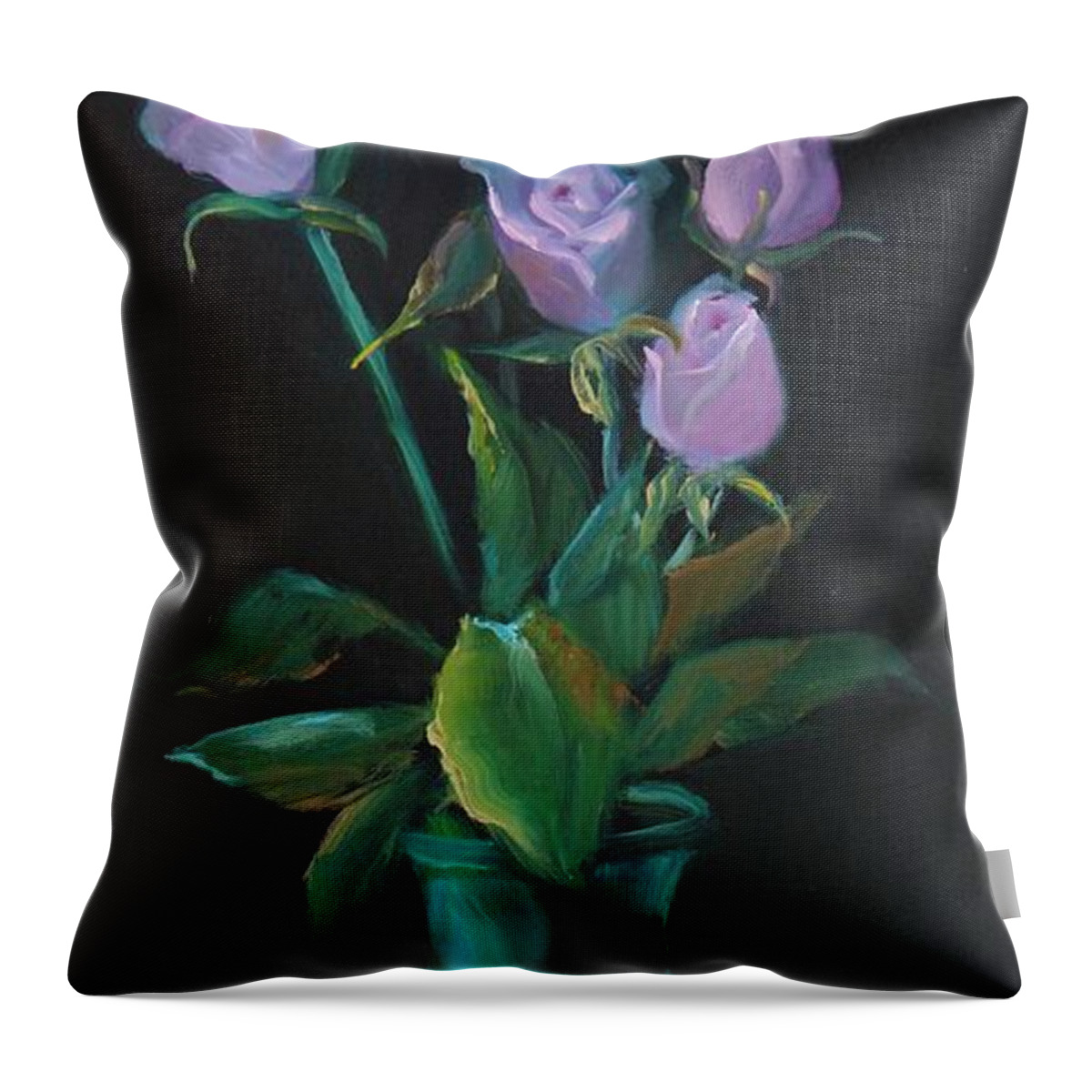 Rose Buds Throw Pillow featuring the painting Pure Elegance by Nataya Crow