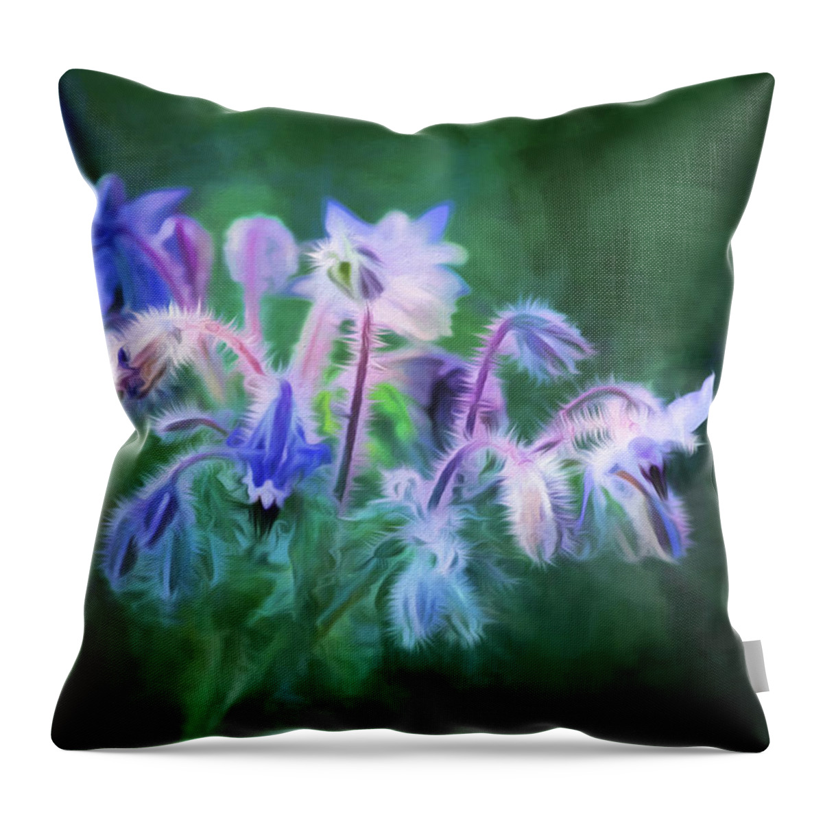 Digital Painting Throw Pillow featuring the painting Purple Borage by Bonnie Bruno