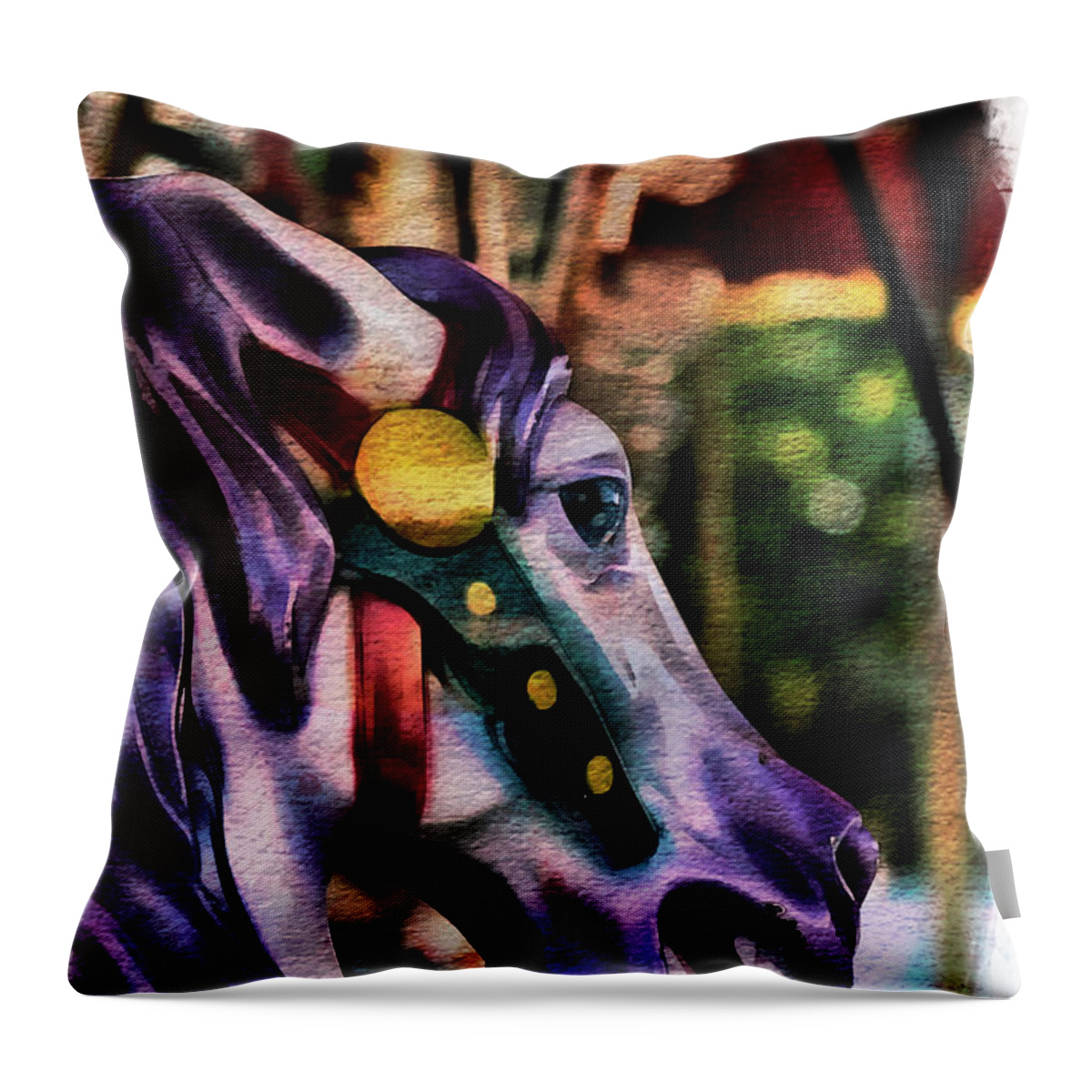 Carousel Throw Pillow featuring the photograph Purple Carousel Horse by Norma Warden