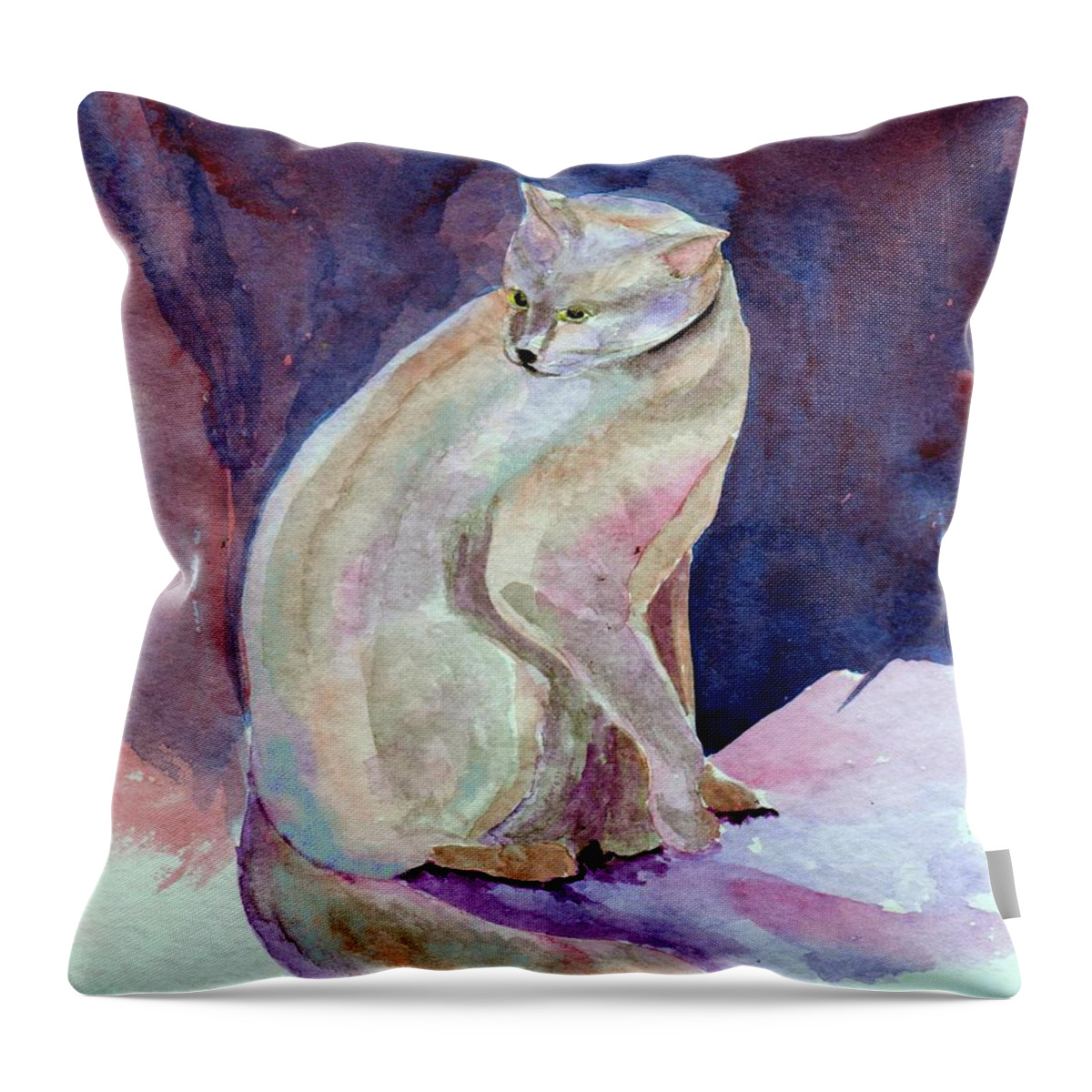 Cat Throw Pillow featuring the painting Purple Cat by Susan Kubes