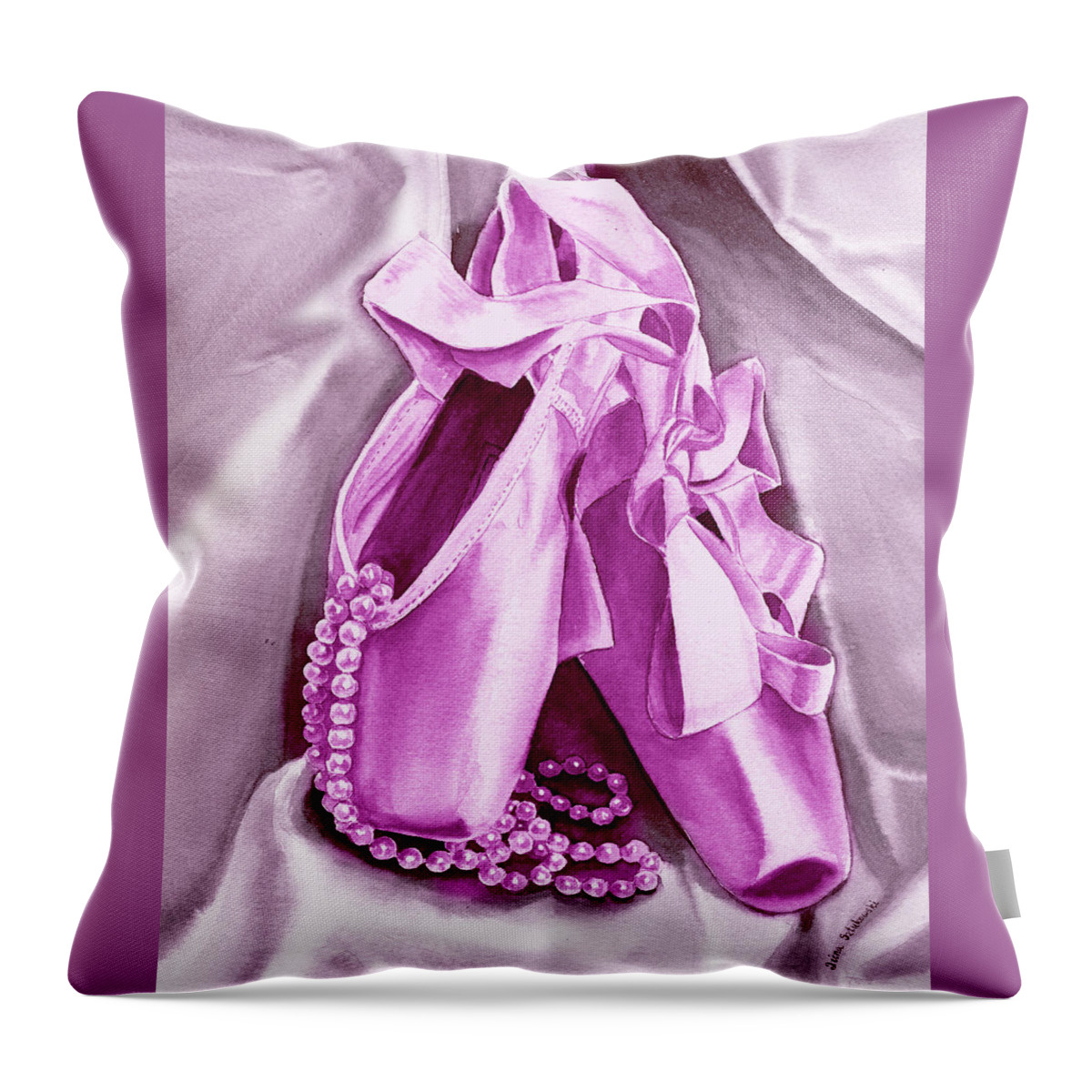 Ballet Throw Pillow featuring the painting Purple Dancing Shoes by Irina Sztukowski