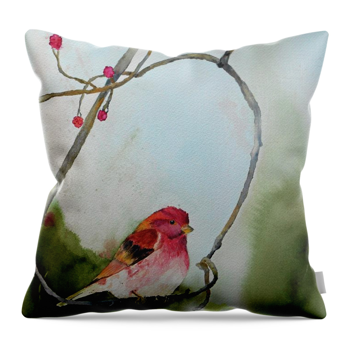 Finch Throw Pillow featuring the painting Purple Finch by Christine Lathrop