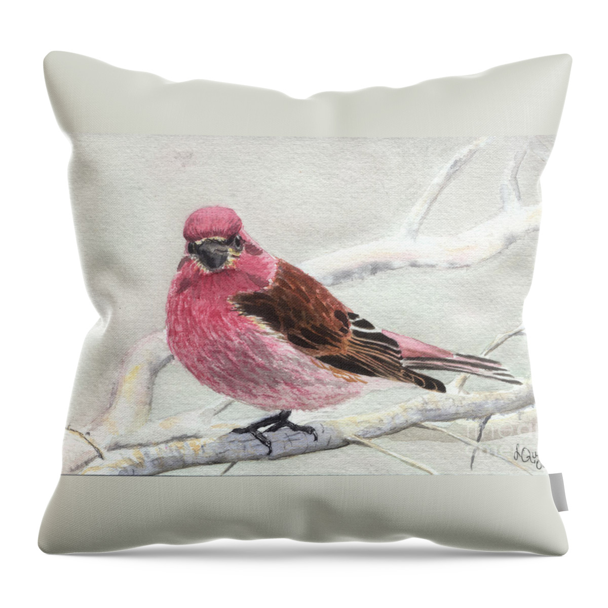 Bird Throw Pillow featuring the painting Purple Finch by Lynn Quinn
