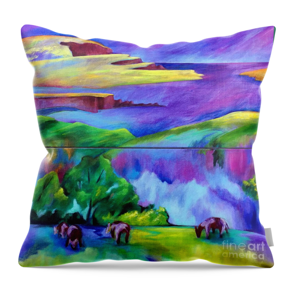 Dingle Coast Throw Pillow featuring the painting Purple Graze by Elizabeth Fontaine-Barr