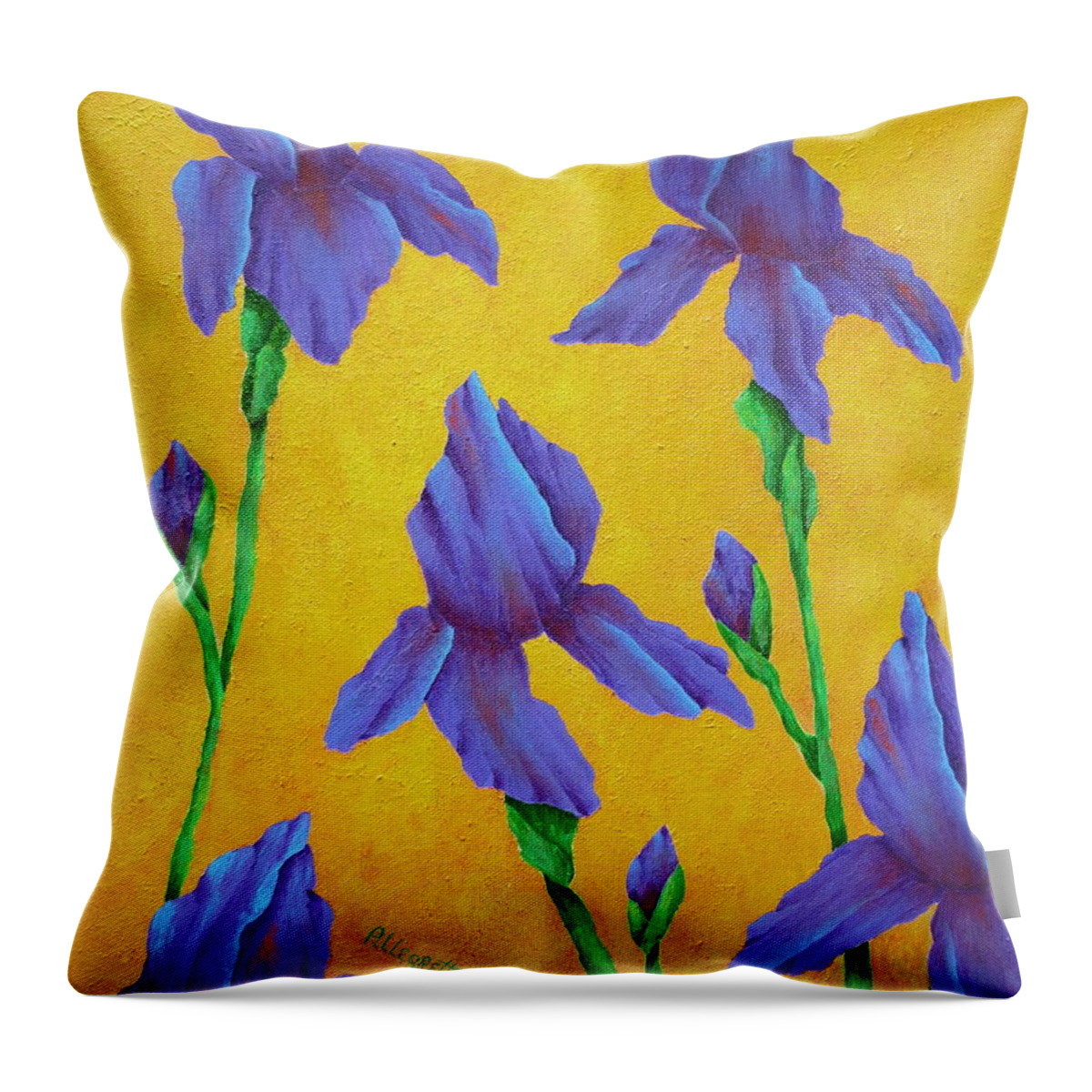 Pamela Allegretto Franz Throw Pillow featuring the painting Purple Iris by Pamela Allegretto