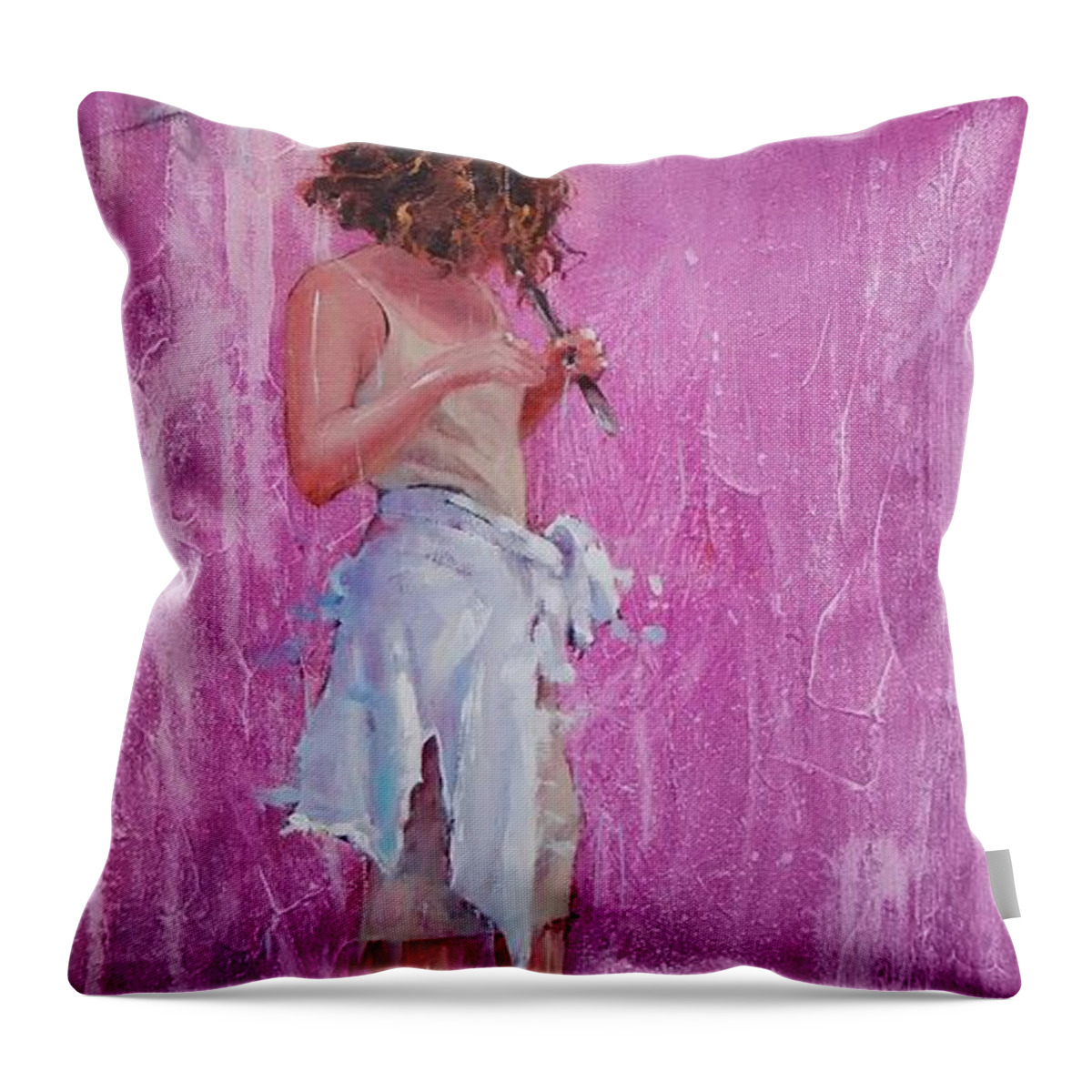 Rain Throw Pillow featuring the painting Purple Rain by Laura Lee Zanghetti