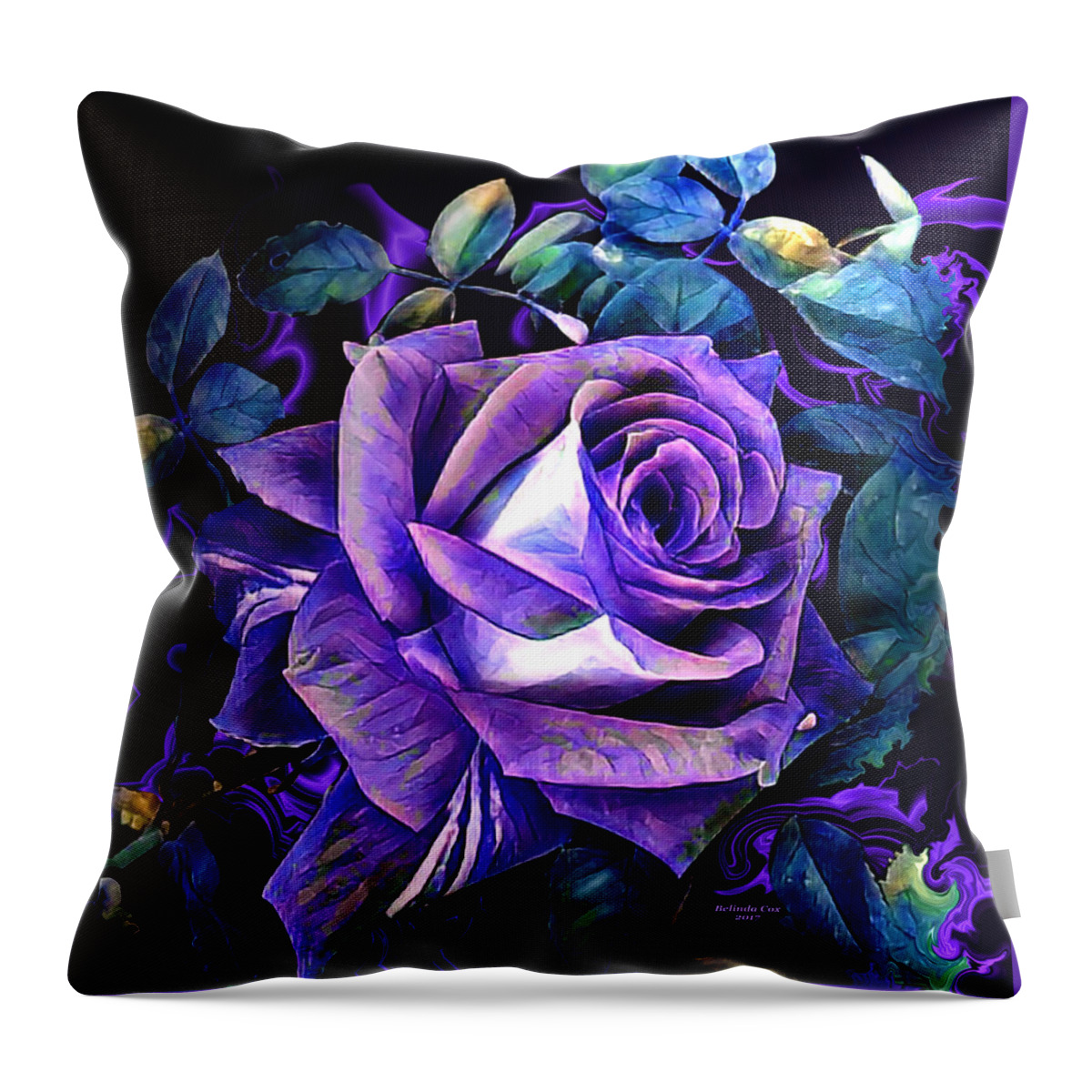 Digital Art Throw Pillow featuring the digital art Purple Rose Bud Painting by Artful Oasis