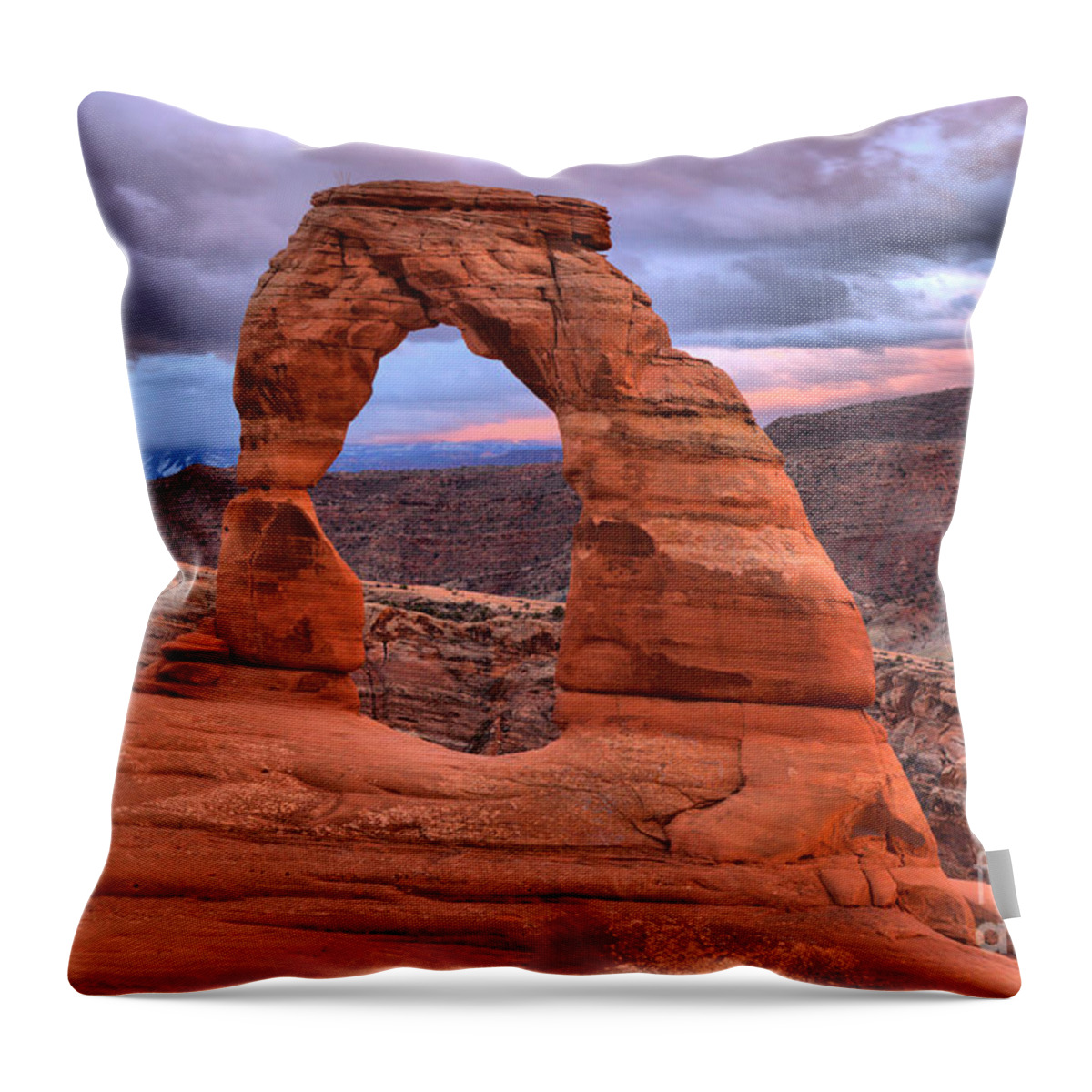 Delicate Arch Throw Pillow featuring the photograph Purple Skies Over Delicate Arch by Adam Jewell
