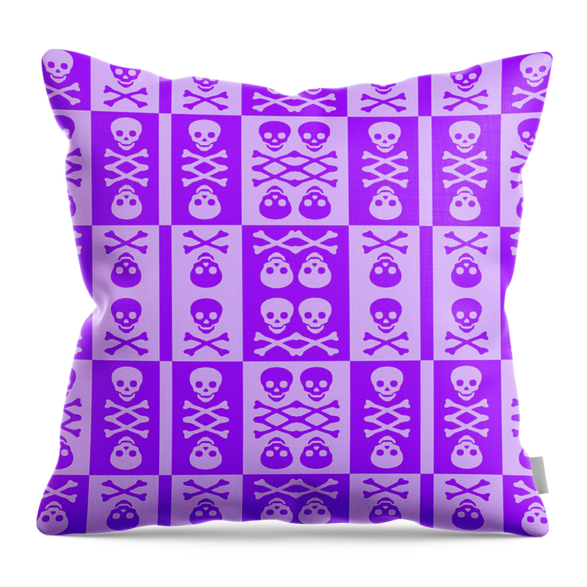 Purple Throw Pillow featuring the digital art Purple Skull and Crossbones Pattern by Roseanne Jones