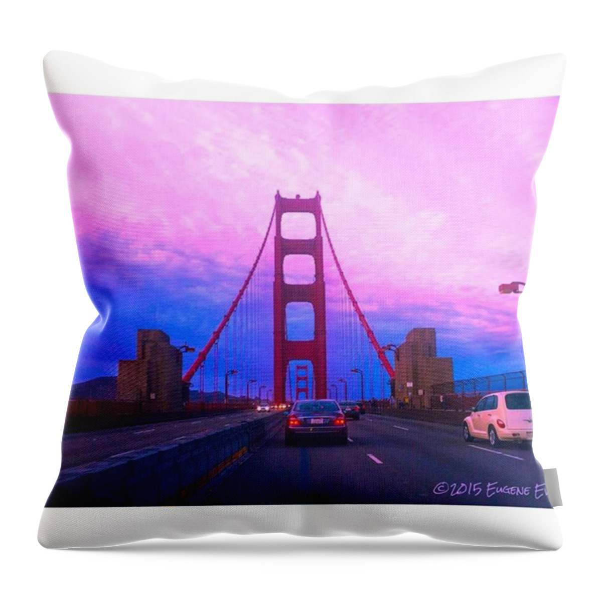 Golden Gate Bridge Throw Pillow featuring the photograph Purple Sky Over The Golden Gate Bridge by Eugene Evon