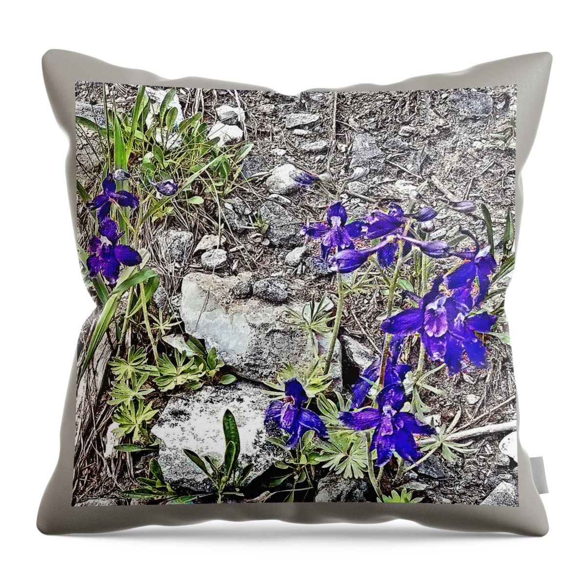 Kings Hill Throw Pillow featuring the digital art Purple Survivors by Susan Kinney