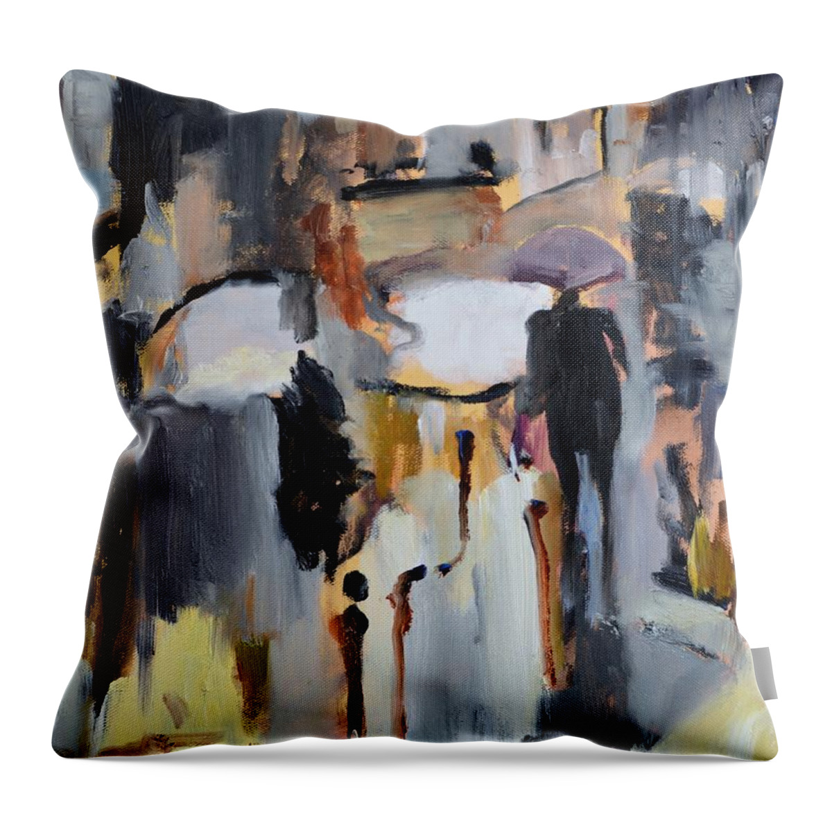 Rain Throw Pillow featuring the painting Purple Umbrella by Donna Tuten