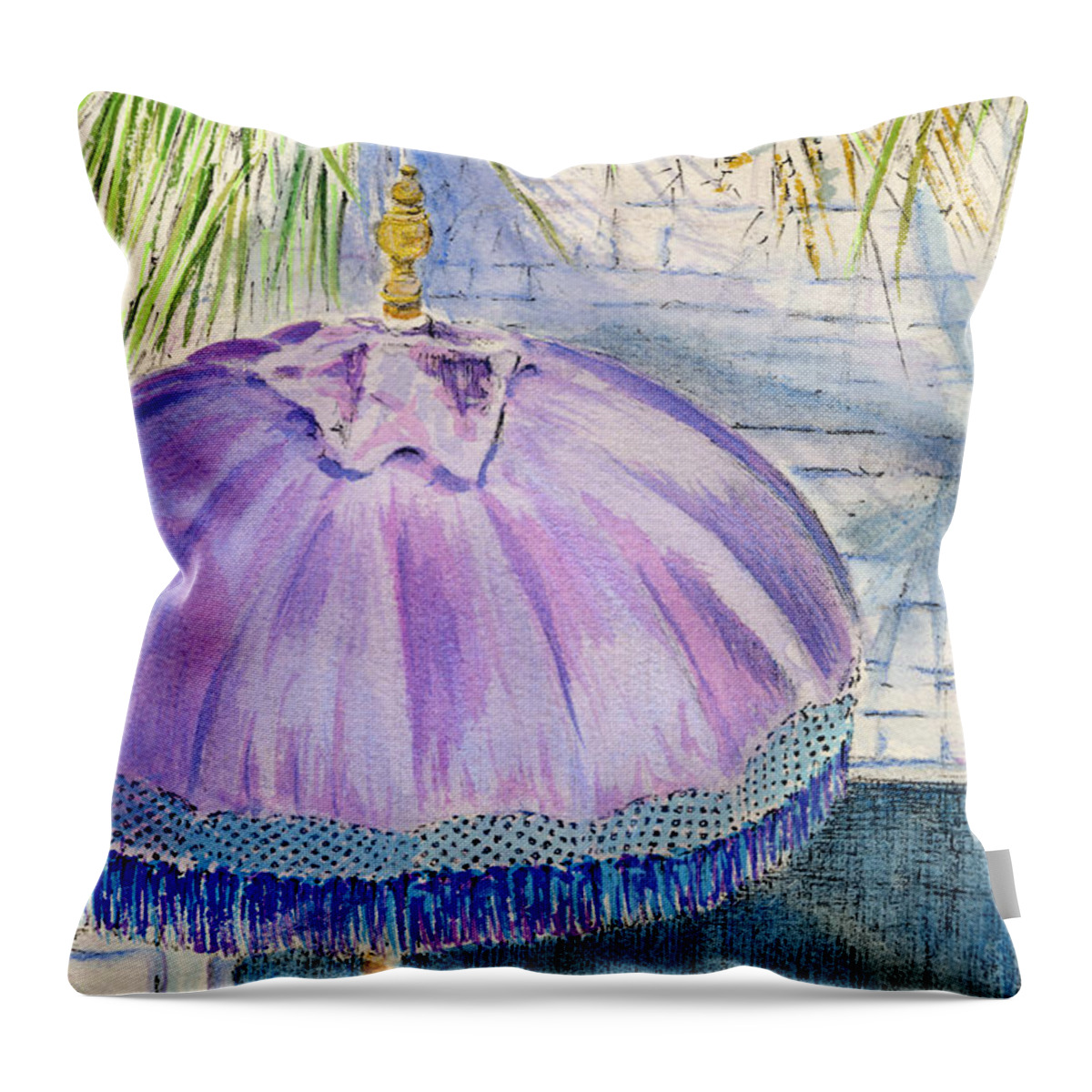 Stucco Throw Pillow featuring the painting Purple Umbrella by Thomas Hamm