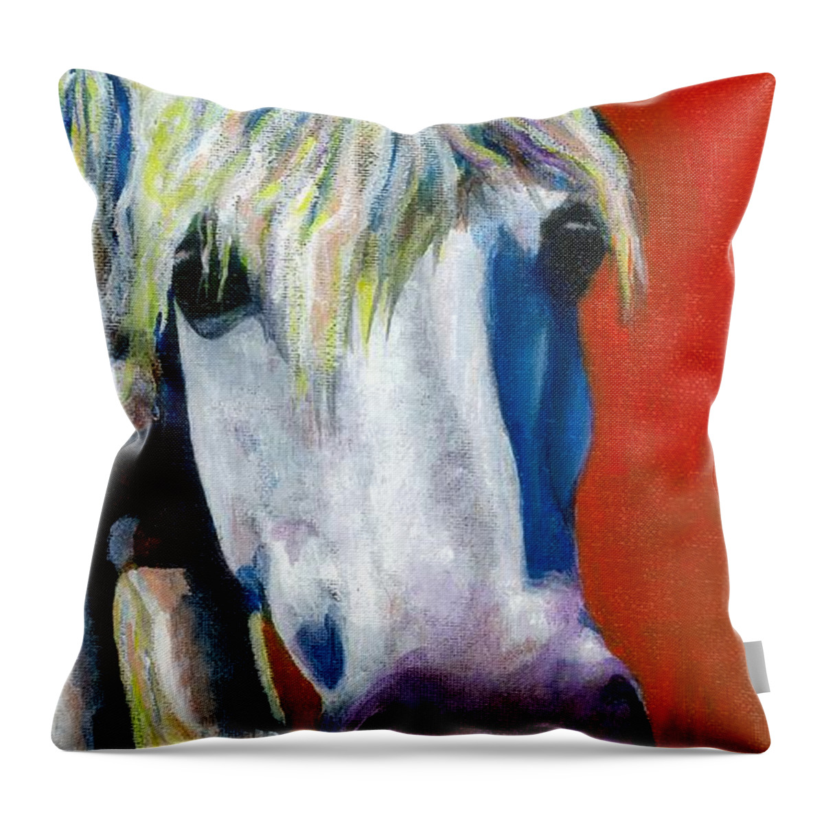 White Horse With Purple Nose Throw Pillow featuring the painting Purple Velvet by Frances Marino