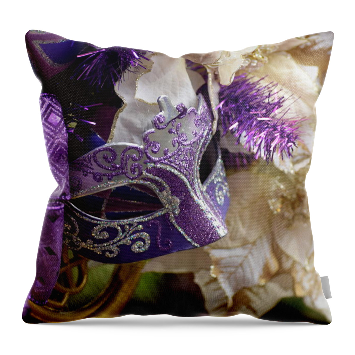 Mask Throw Pillow featuring the photograph Purple Visions by Amanda Eberly
