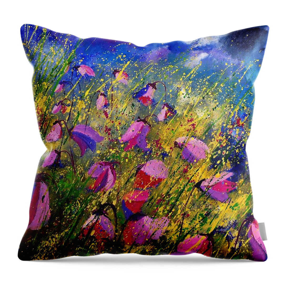 Poppies Throw Pillow featuring the painting Purple Wild Flowers by Pol Ledent