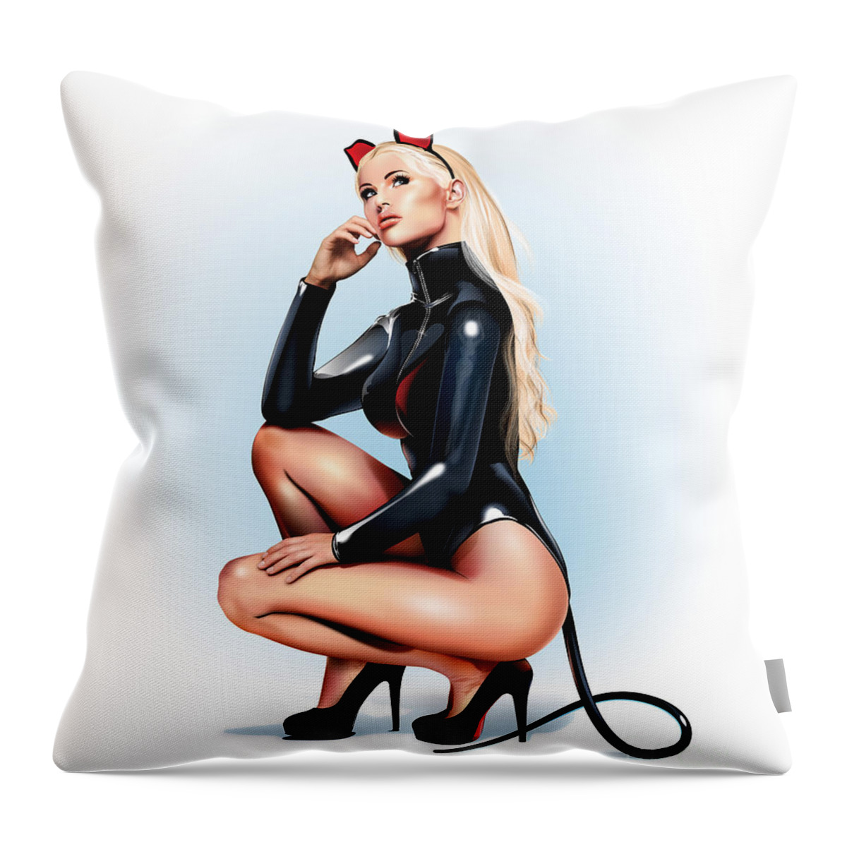 Pin-up Throw Pillow featuring the digital art Pin-up kitty by Brian Gibbs