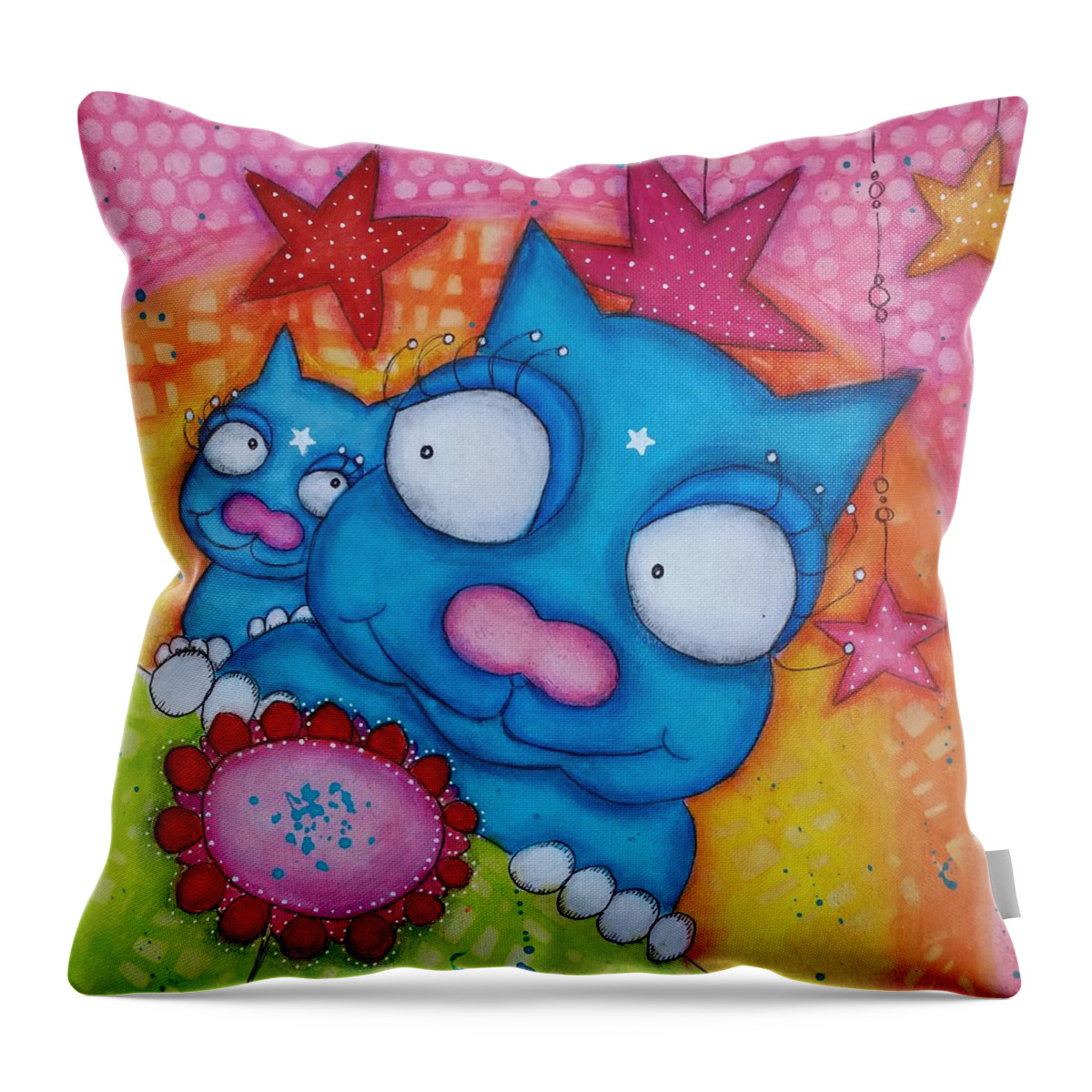 Cat Throw Pillow featuring the mixed media Puss and Cat by Barbara Orenya