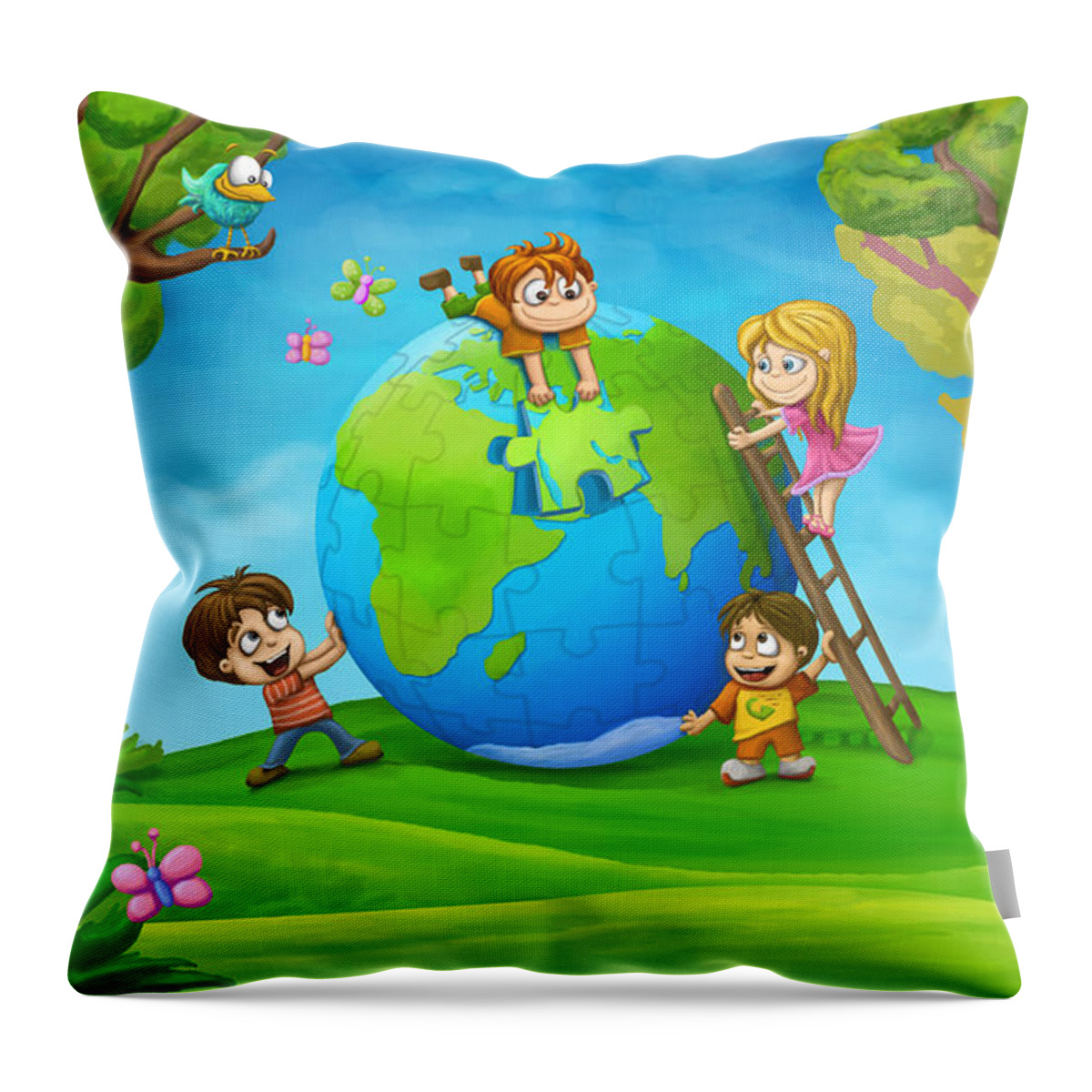 Forest Throw Pillow featuring the digital art Puzzle World by Tooshtoosh