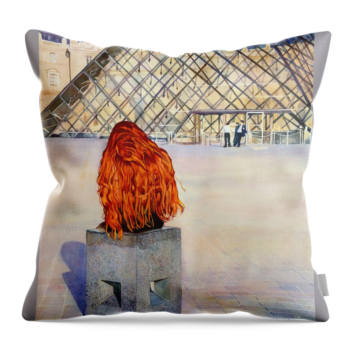 Painting Throw Pillow featuring the painting Pyramide du Louvre - Paris - France by Francoise Chauray