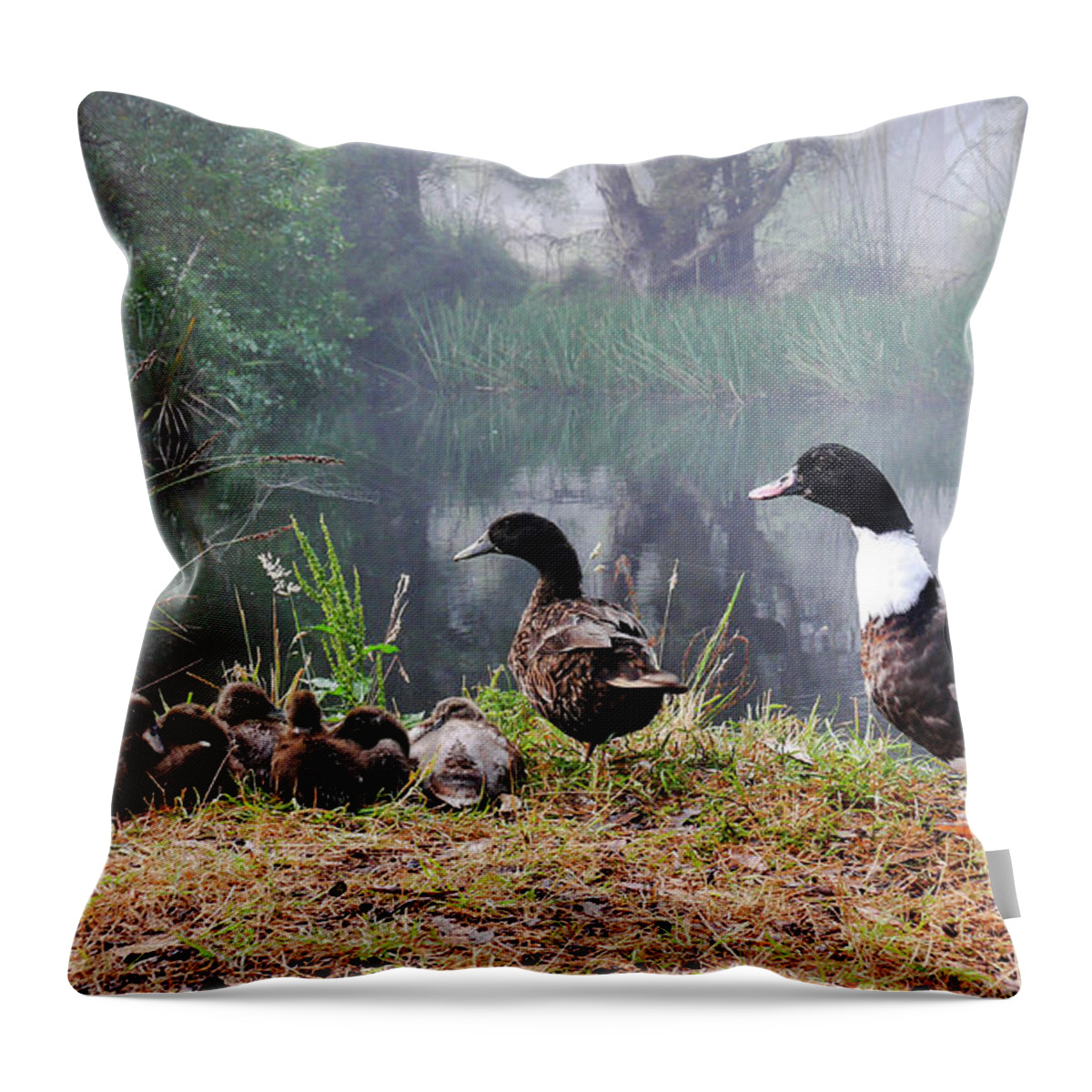 Tantalising Throw Pillow featuring the photograph Quack Quack Ducks and a Pond by Lexa Harpell