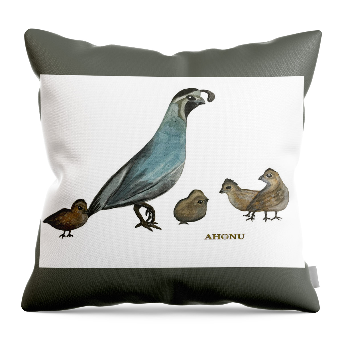 Quail Throw Pillow featuring the painting Quail Family by AHONU Aingeal Rose