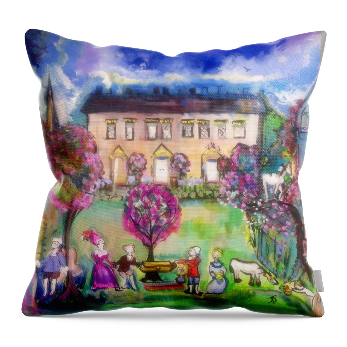 Lawn Throw Pillow featuring the painting Quaint Picnic on the lawn by Judith Desrosiers
